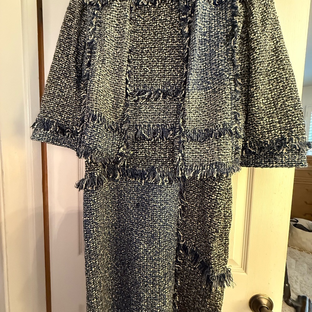 St. John Blue Tweed Jacket & Skirt Set